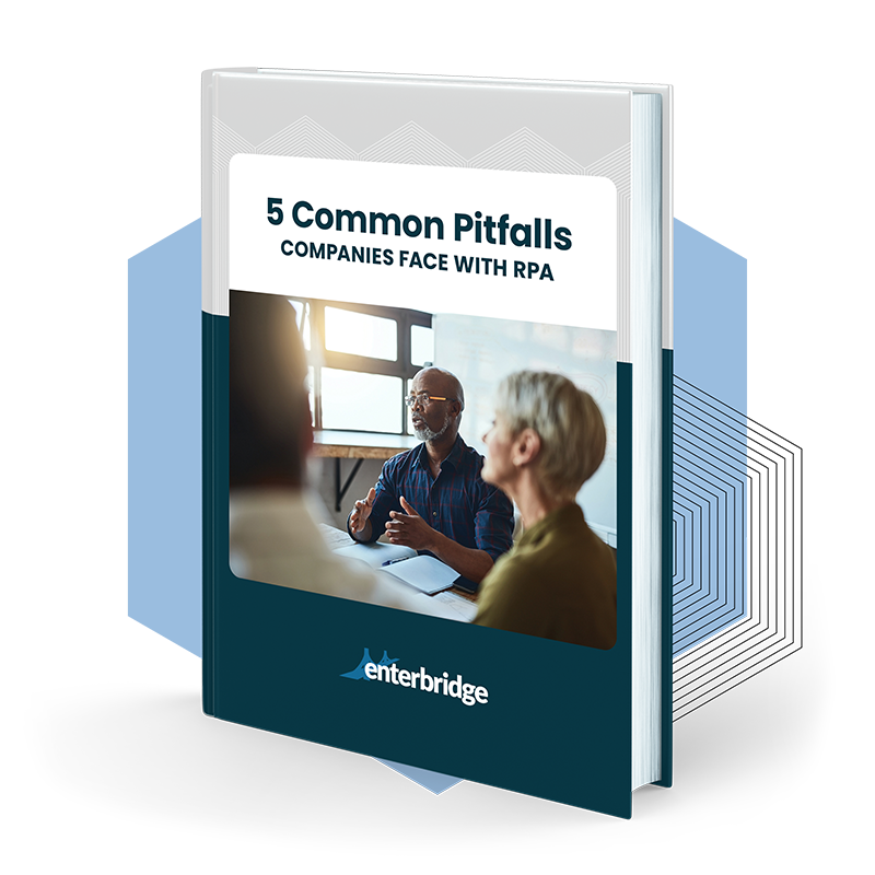 Guide cover for 5 common pitfalls companies face with RPA implementation
